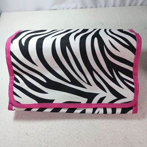 Women’s Hanging Toiletry Travel Bag Zebra Stripe Pink Interior Organizer - Picture 13 of 16